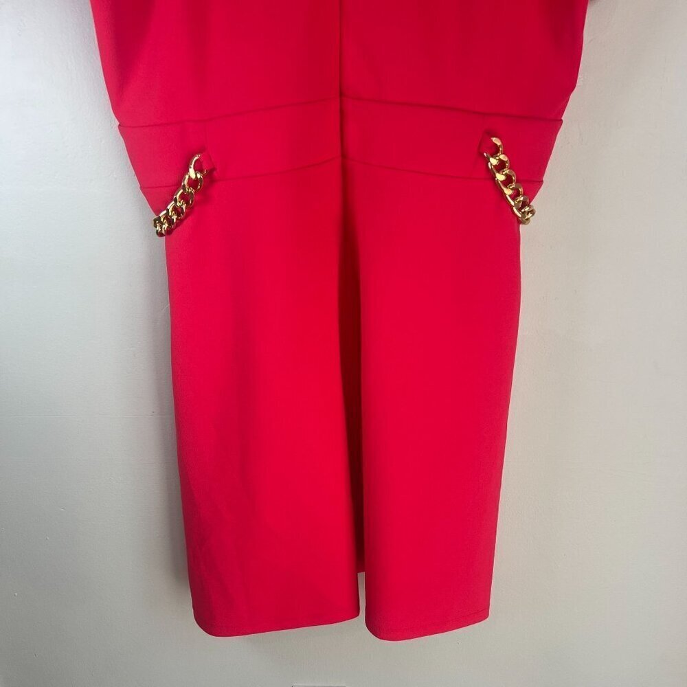 Michael Michael Kors Coral Pink Short Sleeve Sheath Dress Gold Chain Waist PXL - Picture 7 of 12